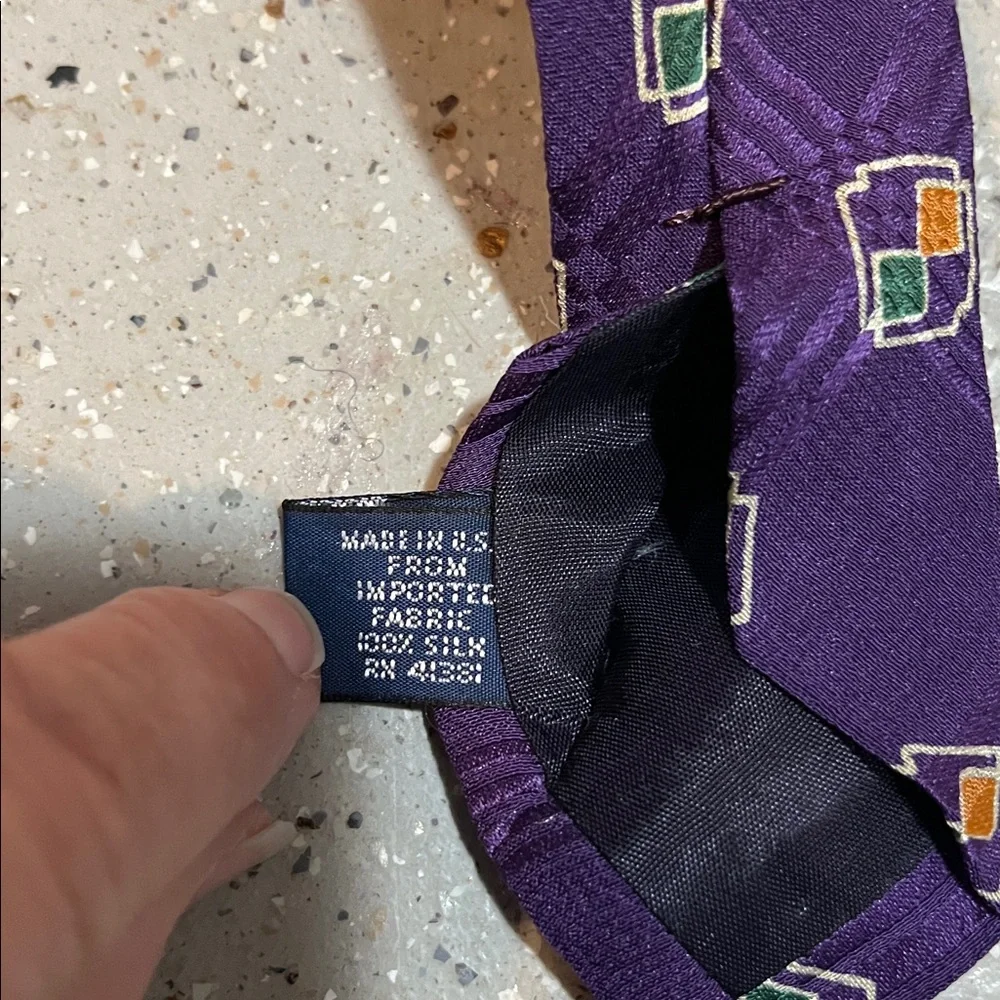 POLO BY RALPH LAUREN VTG GEOMETRIC PATTERN HANDMADE SILK TIE PURPLE GREEN GOLD